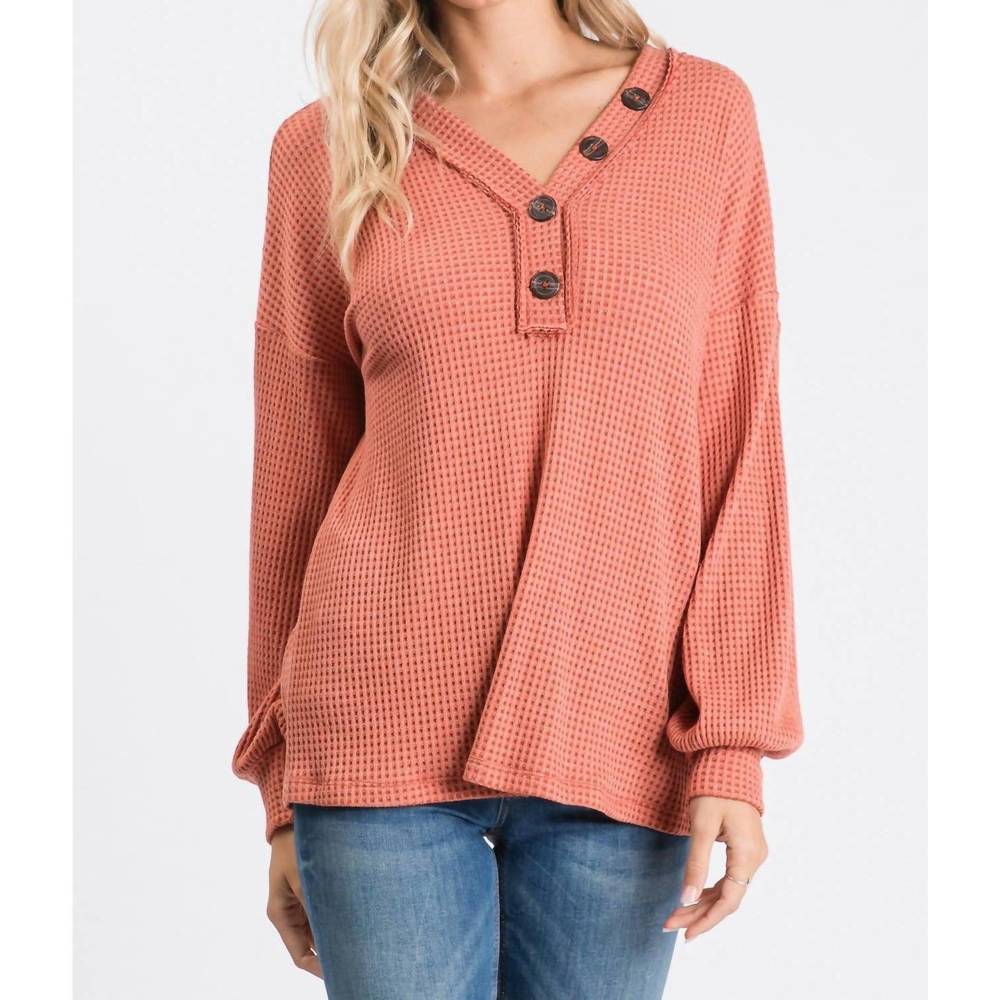 NEW HAILEY & CO long sleeve waffle top in orange